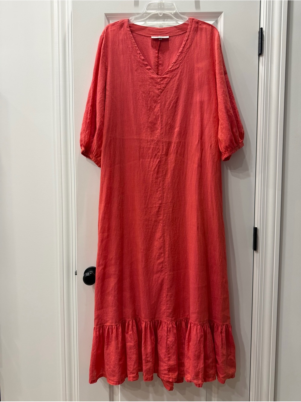 bryn Walker Coral V-Neck Maxi Dress with Ruffle Hem